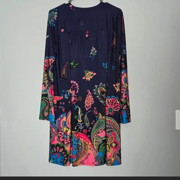 Reborn Navy and Pink Paisley Long Sleeve Dress - Picture 3 of 5